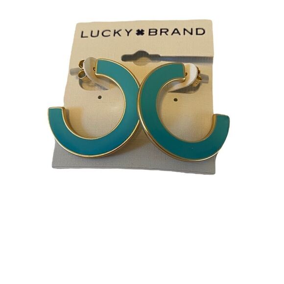 Lucky Brand Turquoise & Gold Toned Enamel Hoops. - Picture 5 of 6